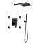 Luminaire de douche noir mat de 10 pouces avec pomme de douche carrée, douche à main, jets de corps et 3 valves d'équilibre incluant