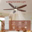 Ventilateur de plafond encastré 60 pouces avec lumière DEL 3CCT à intensité variable, 5 pales en bois massif sculpté, moteur CC réversible à 6 vitesses pour le patio de la chambre à coucher
