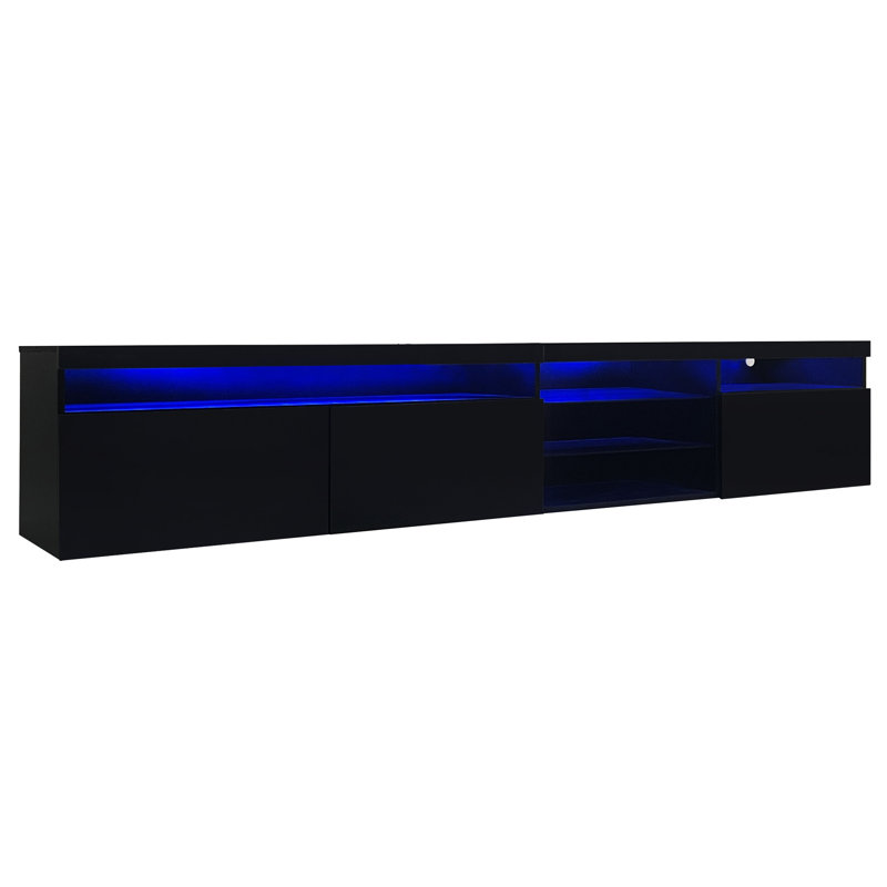 Unique Design TV Stand With 2 Glass Shelves, Ample Storage Space Media Console , Versatile TV Cabinet With LED Color Changing Lights For Living Room, 