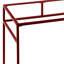 Bureau avec plateau en verre de 5 mm, fini rouge, piètement traîneau en métal et compartiment de rangement transparent.