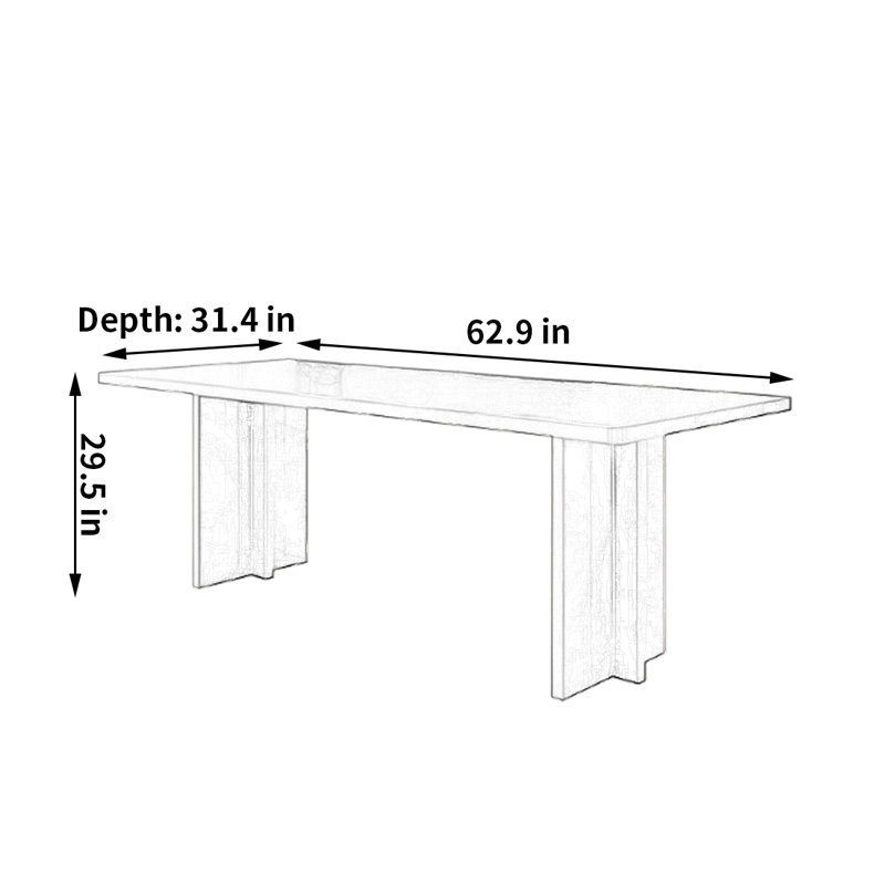 Rectangular light luxury dining table, 29.5"H x 62.9"L x 31.4"W