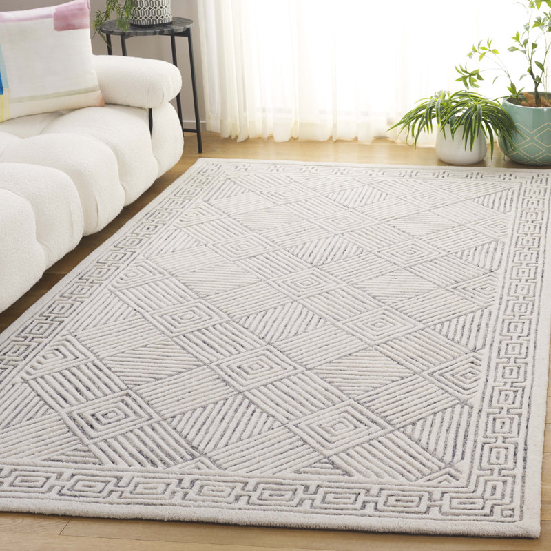 Tapis gris / ivoire en laine / coton touffeté à la main Soho 890, Rectangle 5 pi x 8 pi
