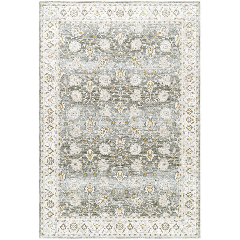 Tapis oriental tissé à la machine Delyse en polyester olive / doré / beige / gris, Rectangle 9 pi x 12 pi 2 po