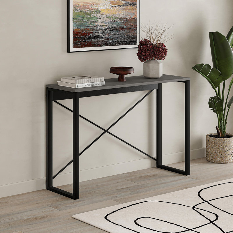 Aliceville Console Table Retro 110cm with Metal Legs, Black, Black Bute