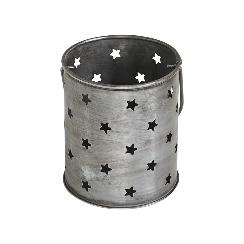 Festive Finds Votive Candle Holder w/ Punched Stars Galvanized 3.75x3.25x3.25, Black