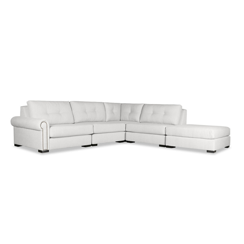 Canapé modulaire en lin avec repose-pieds de 128 po Mosely, Revolution® blanc cassé, Face à la droite