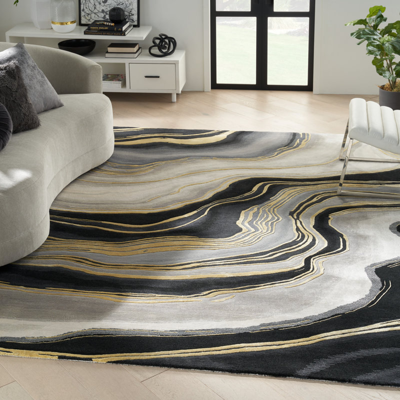 Hand Tufted Viscose Abstract Indoor Rug, Rectangle 7'9" x 9'9"