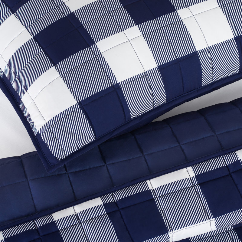 Microfiber Quilt Set, Twin Extra Long, Navy/White