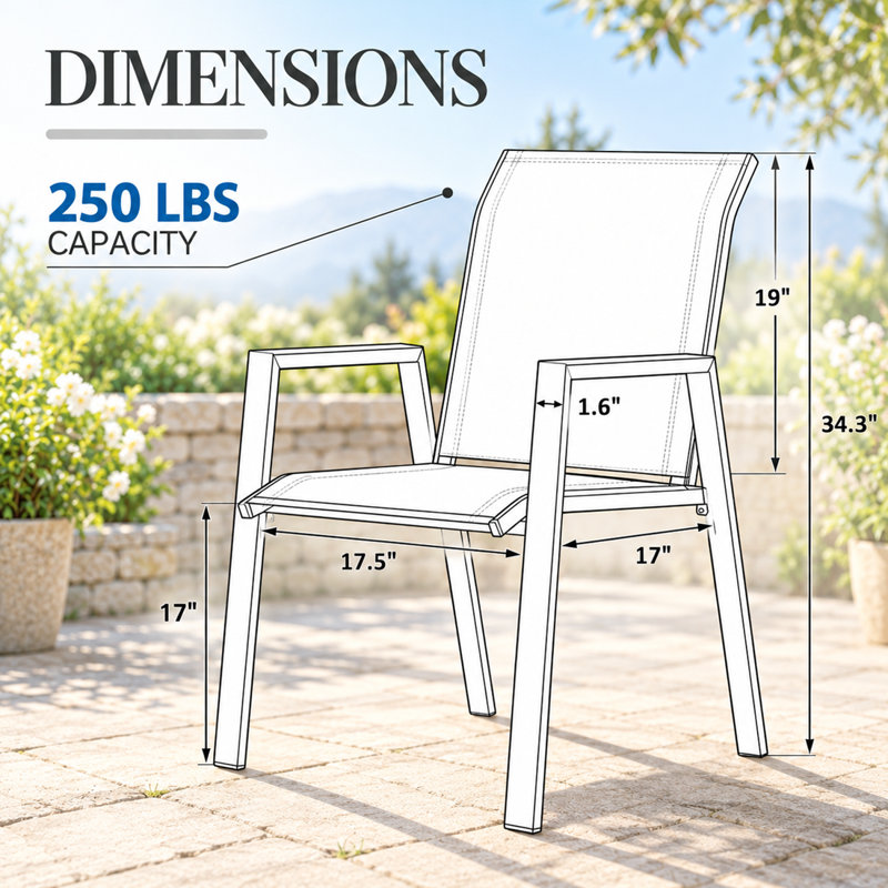 Ensemble de 2 chaises de salle à manger d'extérieur en polyester enduit de PVC avec cadre en métal et dossier pour l'extérieur