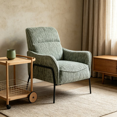 Chaises d'appoint confortables, structure métallique en tissu vert, maison industrielle moderne