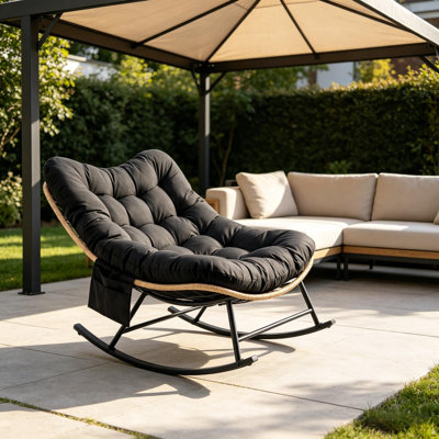 Chaise berçante avec coussin épais et structure en métal pour patio, jardin, salon