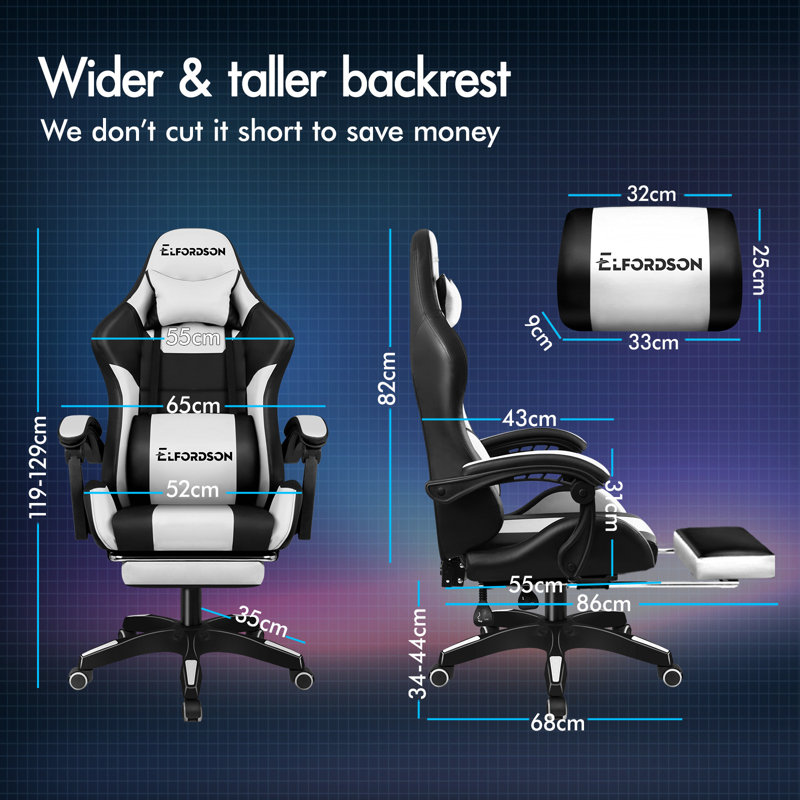 Brayden Studio Nylon Gaming Chair with Headrest, White, White