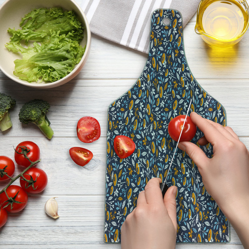 Ambesonne Leaf Tempered Glass Cutting Board Spring Branches Pattern Multicolor