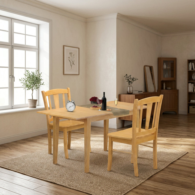 Ensemble de salle à manger moderne rectangulaire 3 pièces en chêne massif asiatique avec chaises à dossier à lattes en forme de feuille de papillon