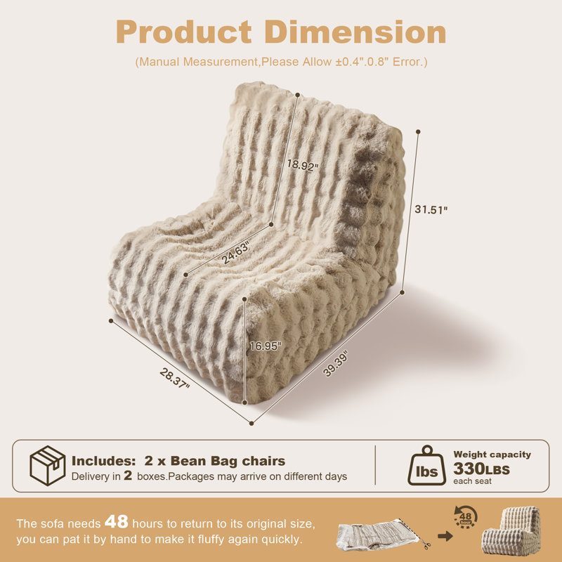 28,37 po sans assemblage requis (ensemble de chaises d'appoint avec fauteuil à billes 2 po sans accoudoirs), Beige
