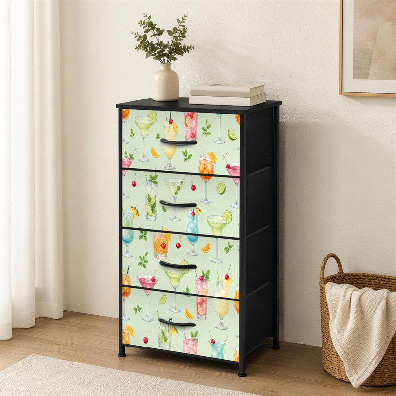Commode 4 tiroirs pour la chambre à coucher Boissons cocktail colorées vert clair Petite commode haute pour organisateurs de placard avec commode