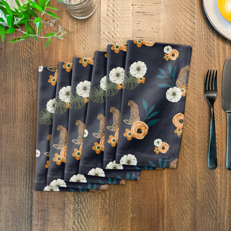 Silvestre Cotton Floral Square Napkin, Navy
