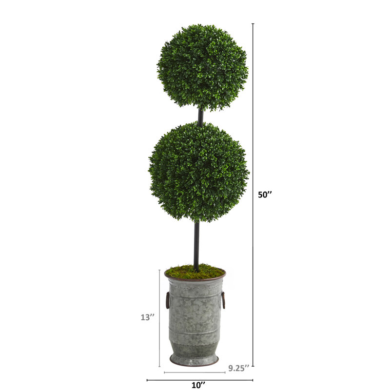 50 po Arbre topiaire artificiel en buis à double boule en métal rétro résistant aux rayons UV (intérieur / extérieur)