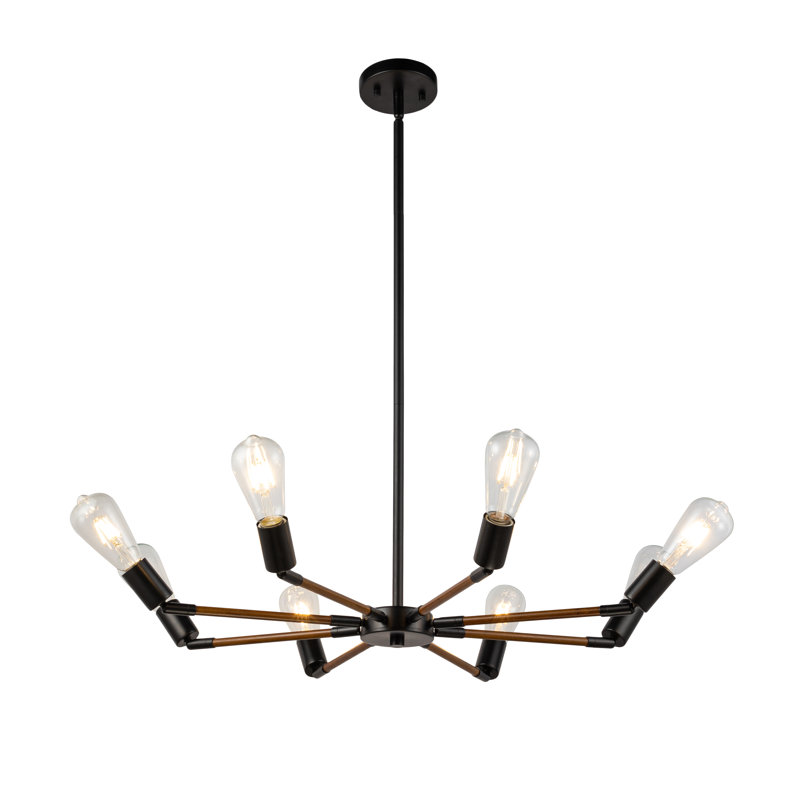 Lustre spoutnik moderne à 8 lumières avec bras réglables Pearson noir mat / grain de bois Pearson