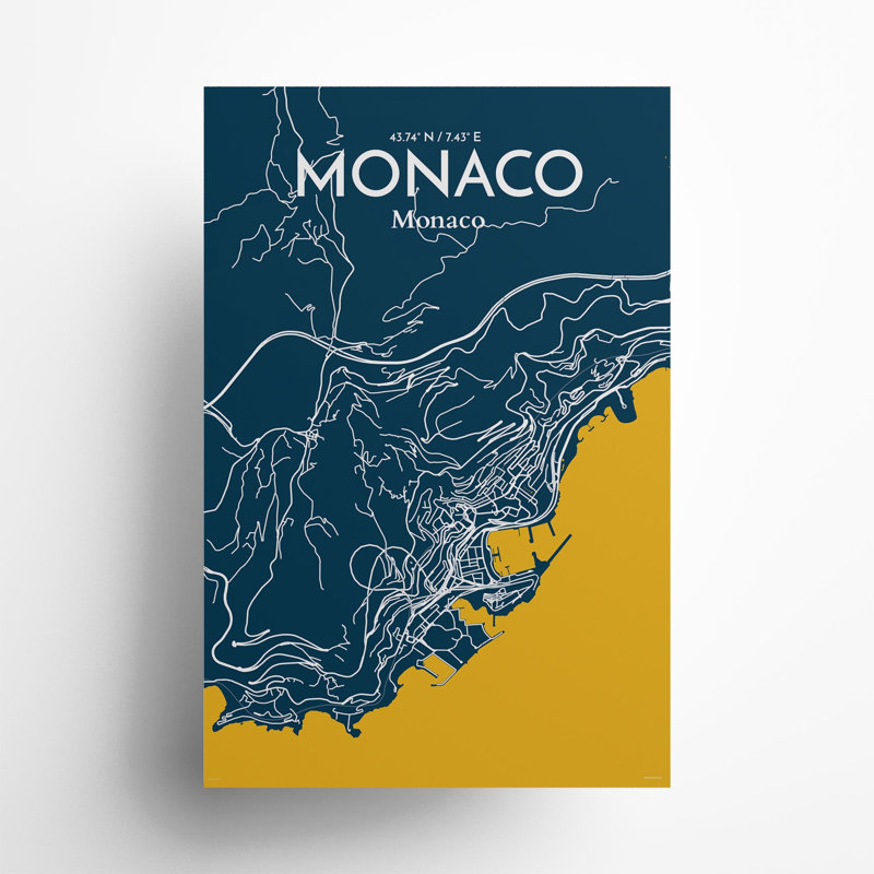 Monaco City Map in Amuse 1 Piece Wall Art, 36cm H x 24cm W x 0.05cm D