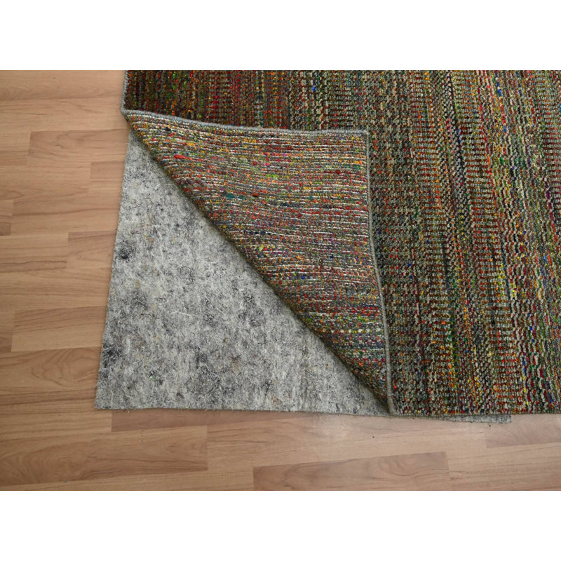 Tapis oriental rectangulaire en laine vert noué à la main 9 pi 1 po x 12 pi 2 po - MOA10283239