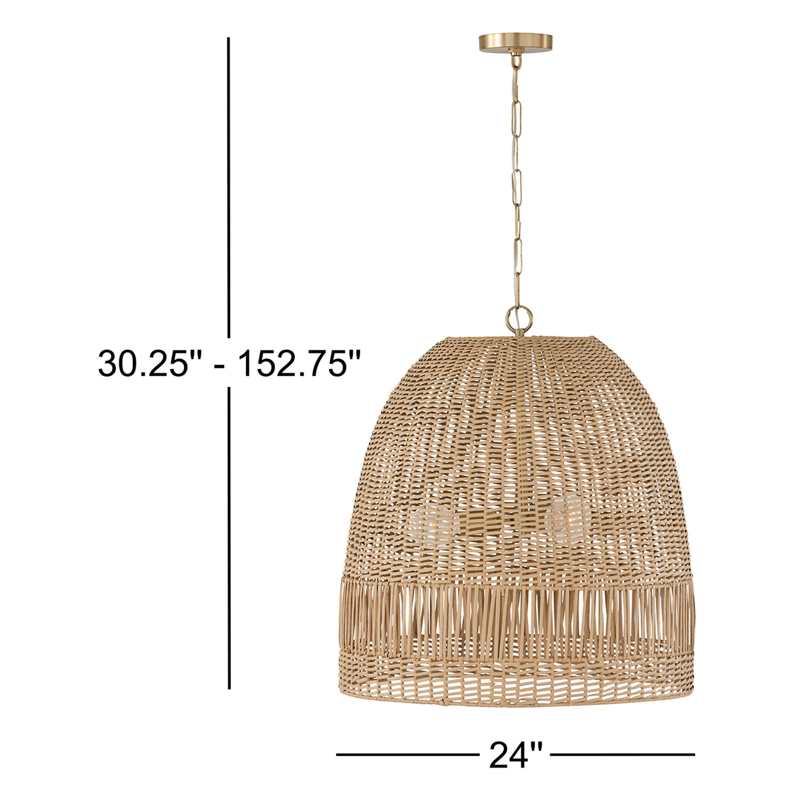 Gerena 3 Light Rattan Dimmable Pendant, Brass