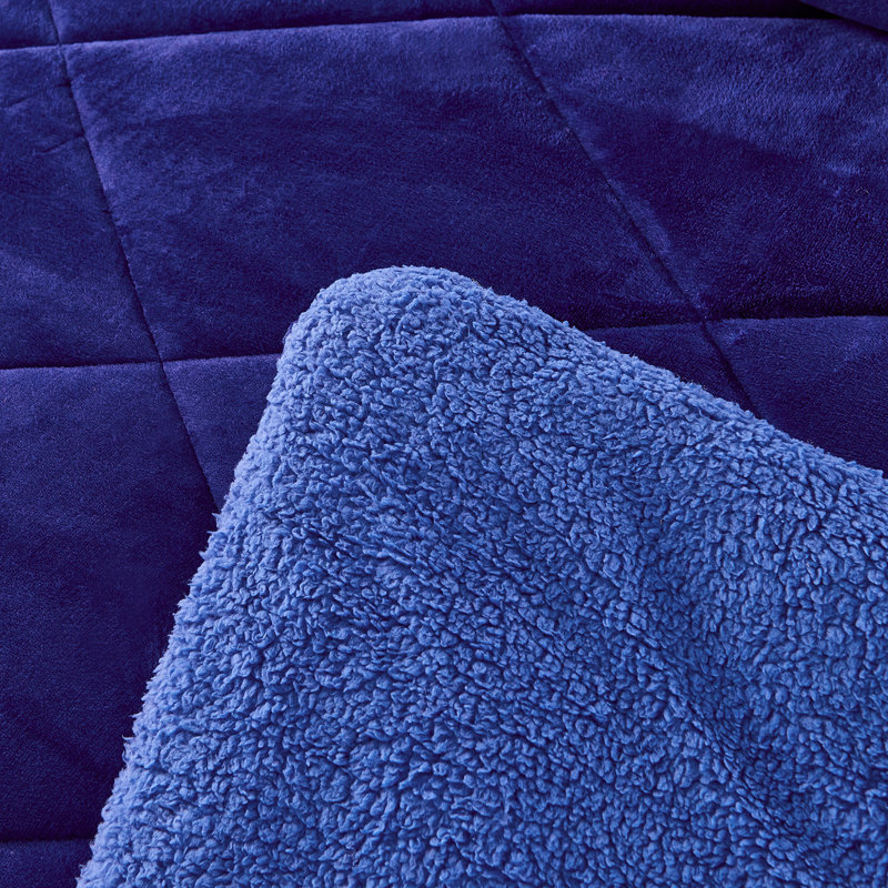 JML BorregoSolid1024 Microfiber Reversible 3 Piece Comforter Set, Sherpa Flannel Fleece Bed Blanket, King/Queen , Navy