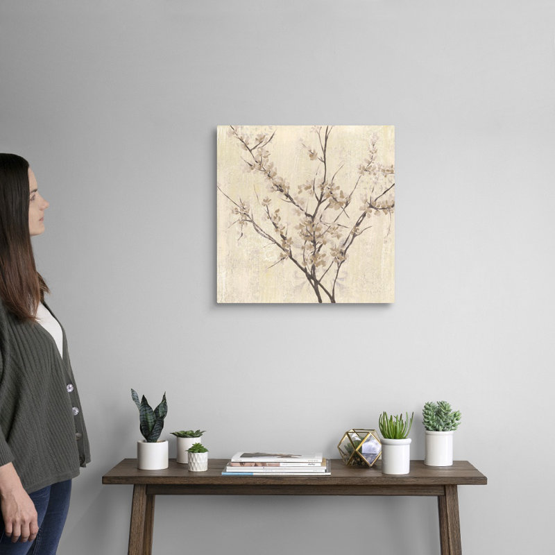 «Neutral Blossoms on Cream I», reproduction d'impression sur toile, Toile tendue, H 20 po x l 20 po x P 1,25 po