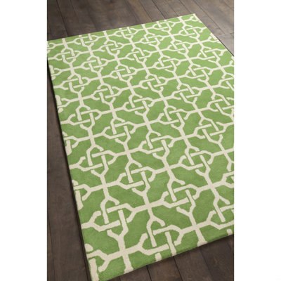 Electra Authentic Hand-Tufted Handmade Green & Cream Modern Knotwork Wool Area Rug
