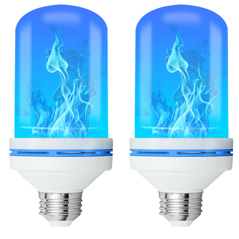 BAOKALER 2PCS ampoules à DEL, ampoules à flamme vacillante améliorées 4 modes, ampoules à culot E26 avec effet inversé pour décoration de jardin, Halloween, fête, patio, intérieur, extérieur, bleu