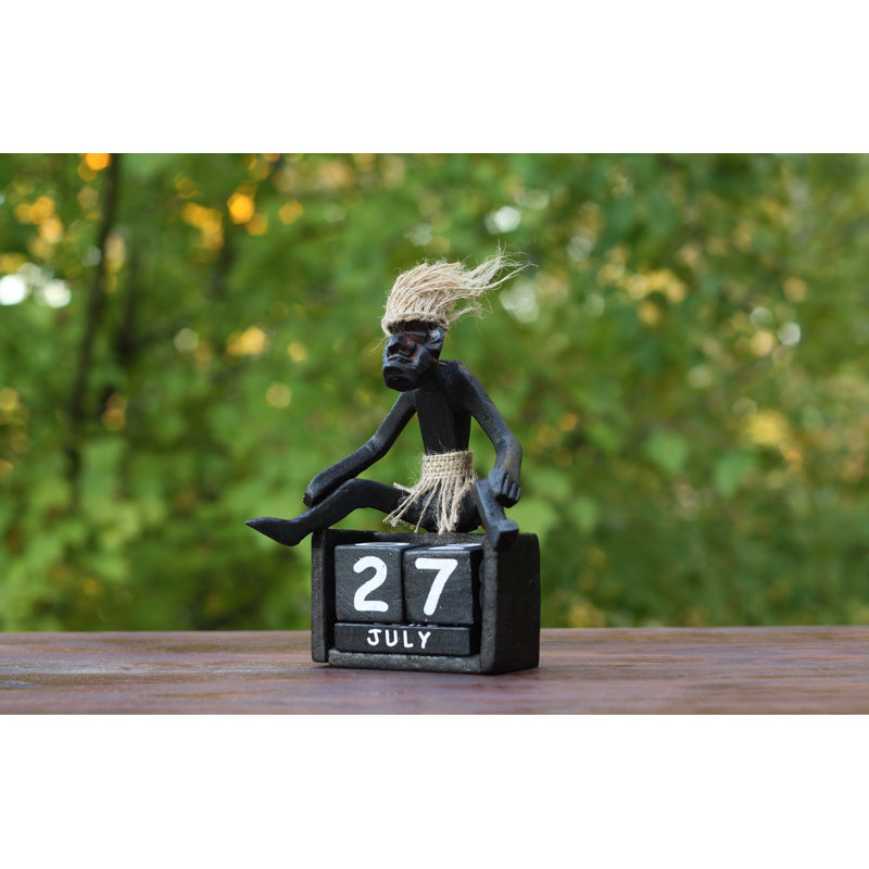 Gentile fait à la main en bois statue tribale primitive calendrier blocs amovibles sculpture tiki bar fabriqué à la main cadeau unique décor figurine sculptée à la main primitive