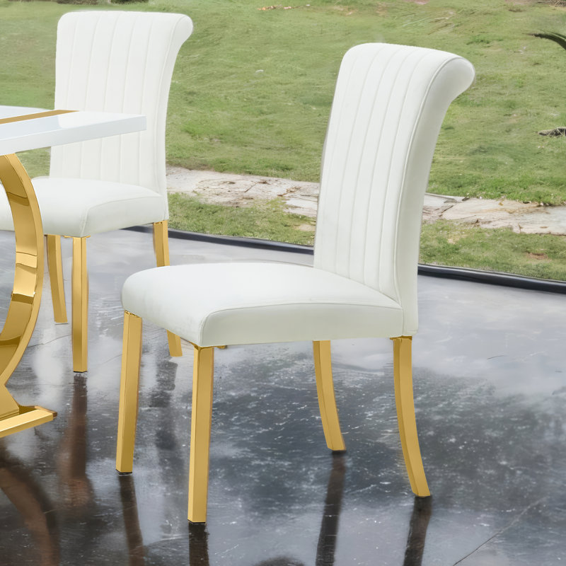 Chaises d'appoint rembourrées Stellas, Blanc, Doré