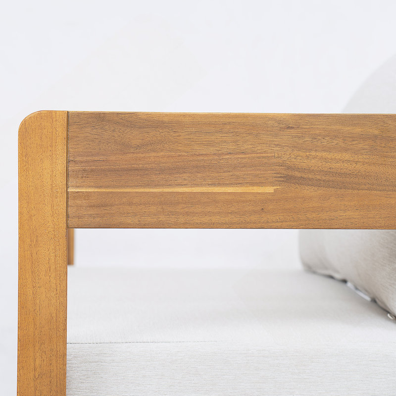 Fauteuil club d'extérieur pivotant en bois, finition teck avec coussin beige, Teck
