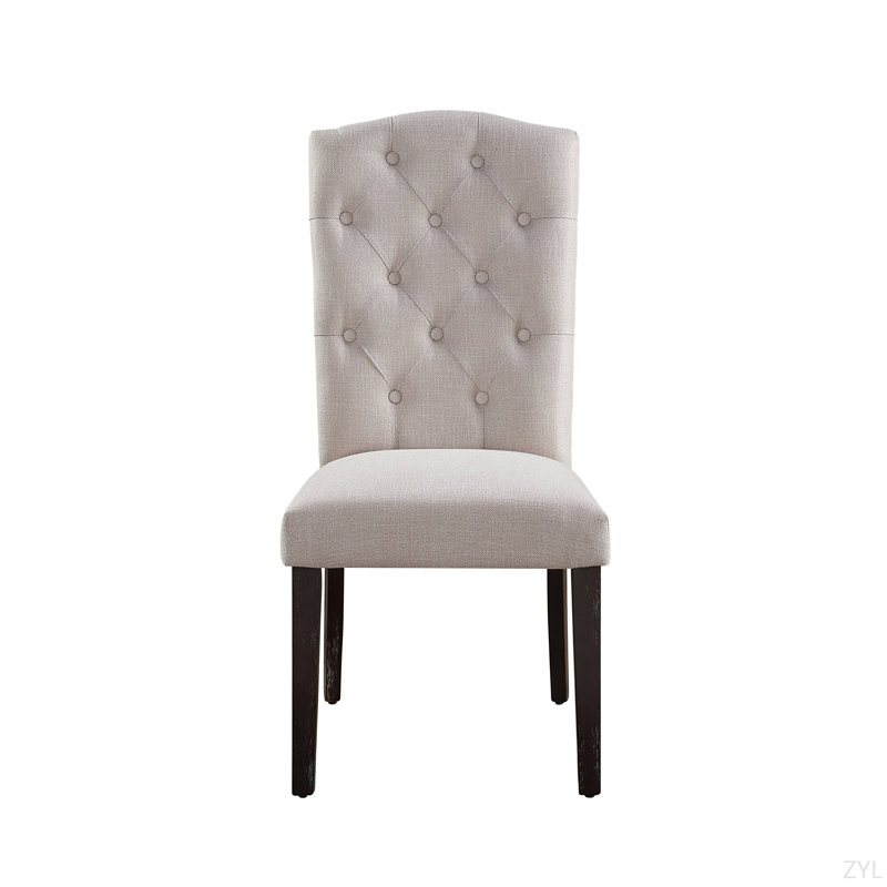 Ensemble de 2 chaises de salle à manger en lin beige et espresso vieilli