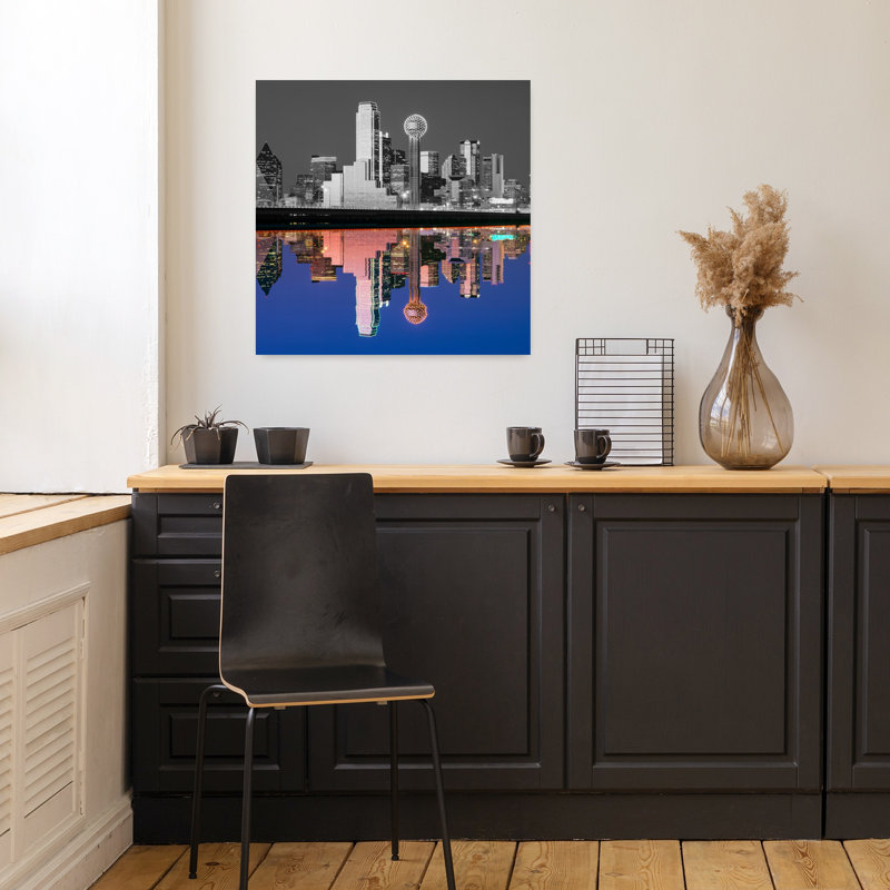 colour Pop of city reflected in the Trinity River Dallas Texas USA 1 Piece Wrapped Canvas Wall Art, 45.72cm H x 45.72cm W