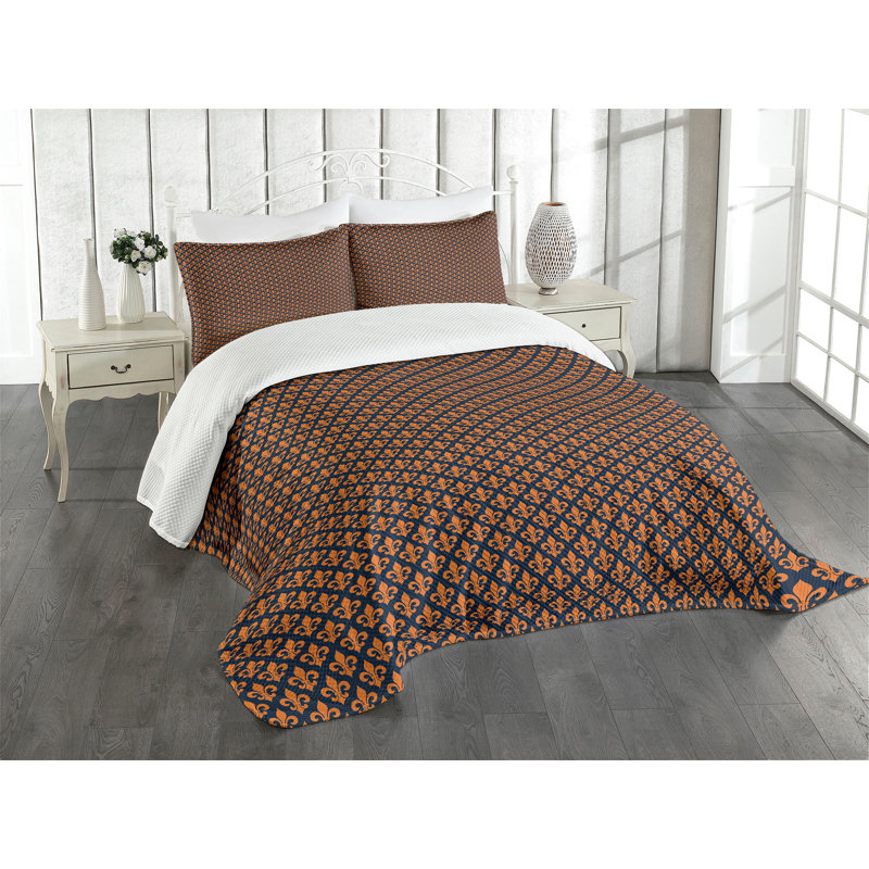 Ambensonne Fleur De Set Orange Indigo Orange, Queen Coverlet/Bedspread + 2 Pillow Shams