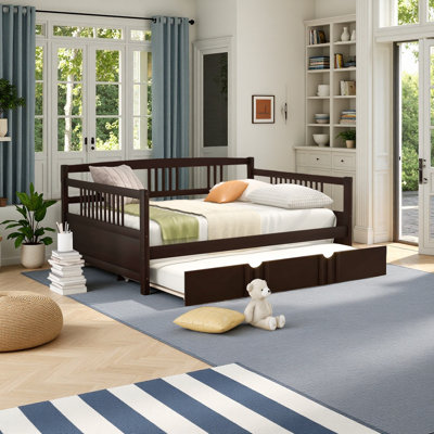 Full Size Wooden Daybed with Twin Size Trundle
