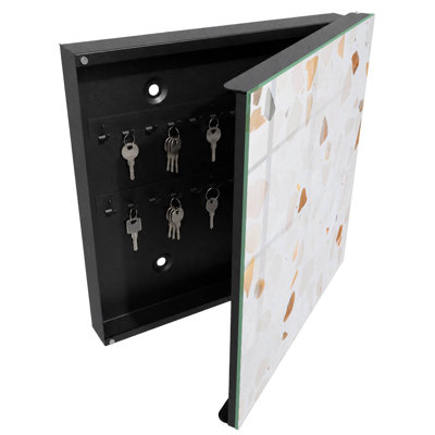 Key cabinet, Opens to the right, 30x30x5, Black, Stones on a light background, diverse and dynamic, 