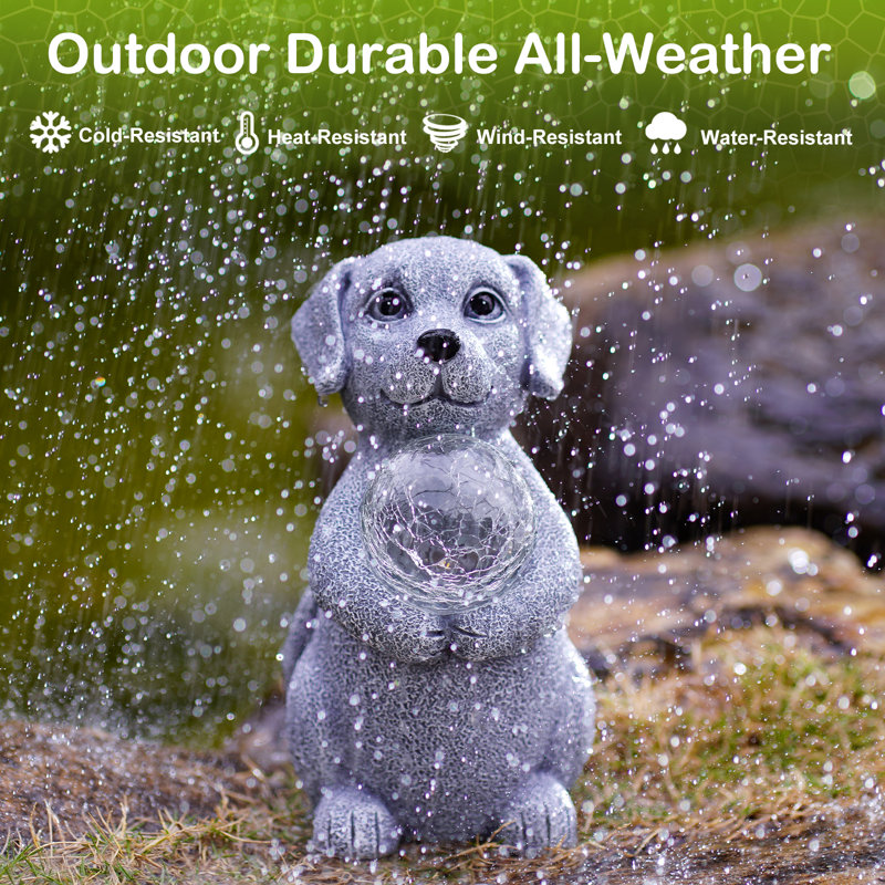 Statues de jardin solaire pour chien - Décoration de jardin pour chien de 8,4 pouces avec boule de regard - Cadeaux uniques pour les amoureux de maman et de chien