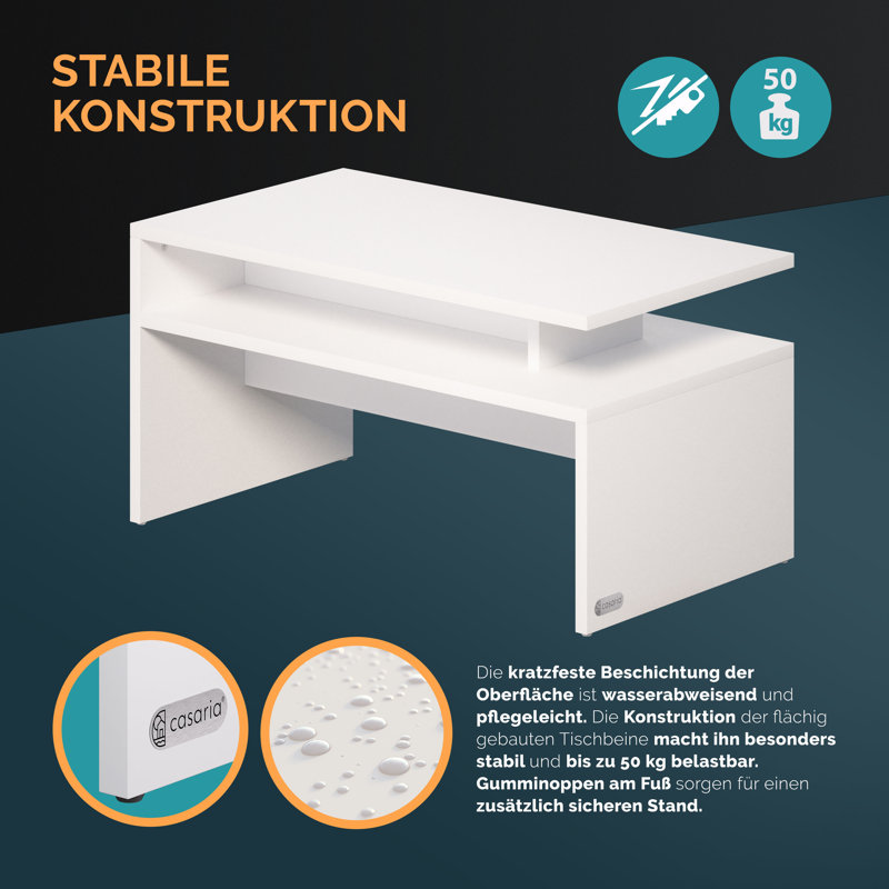 Sacramento Coffee Table with Storage, 47cm H x 92cm L x 50cm W, White, White