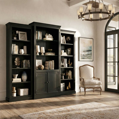 3-Pieces 78.75''Tall Bookcase 4-Tier Display Cabinet With 5 Colors Adjustable LED Ceiling Light
