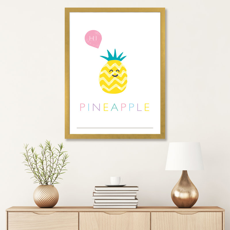 Ananas - reproduction d'impression, H 32 po x l 24 po x P 1 po, Blanc, Papier encadré doré