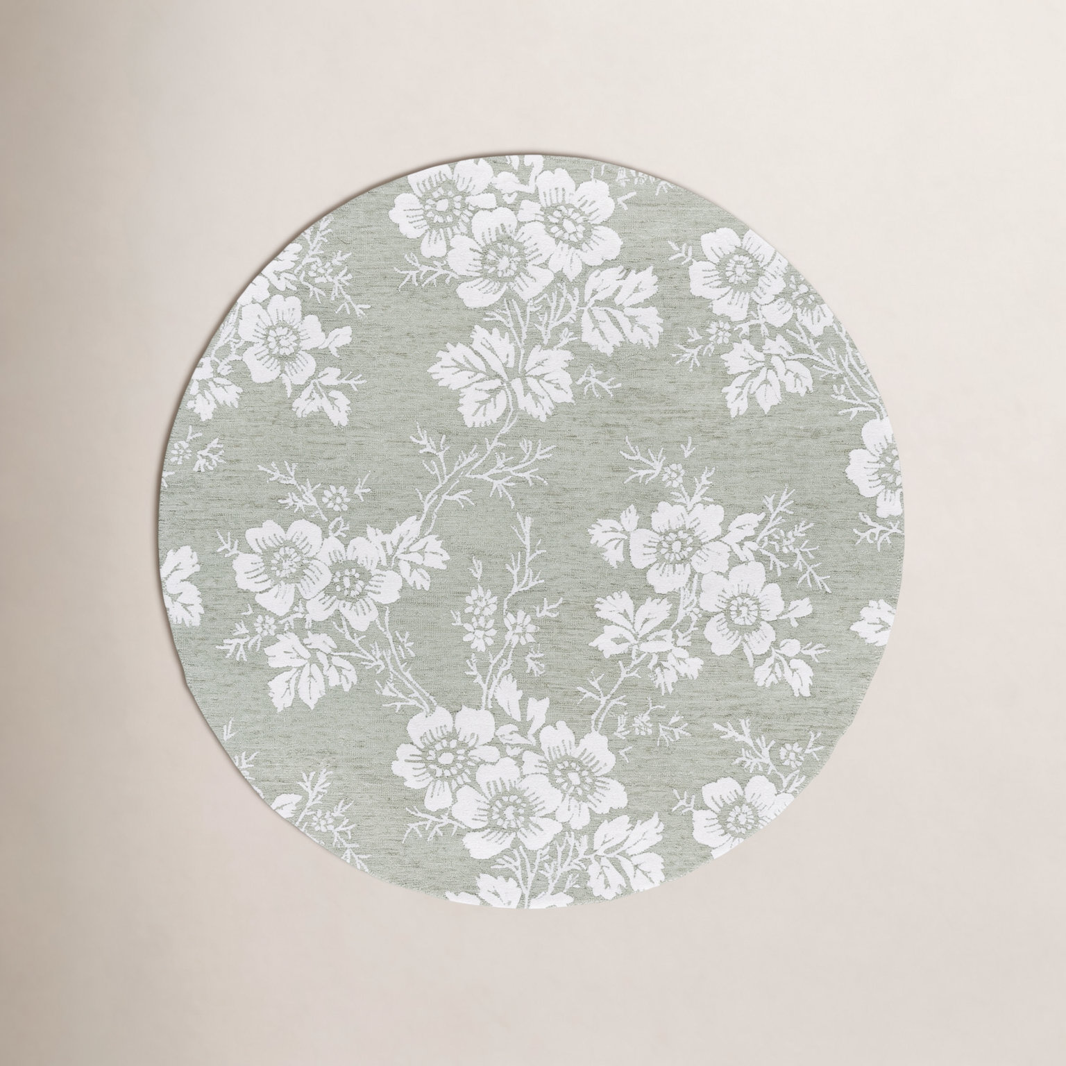Hand-Tufted Wool Floral Rug, Round 6'