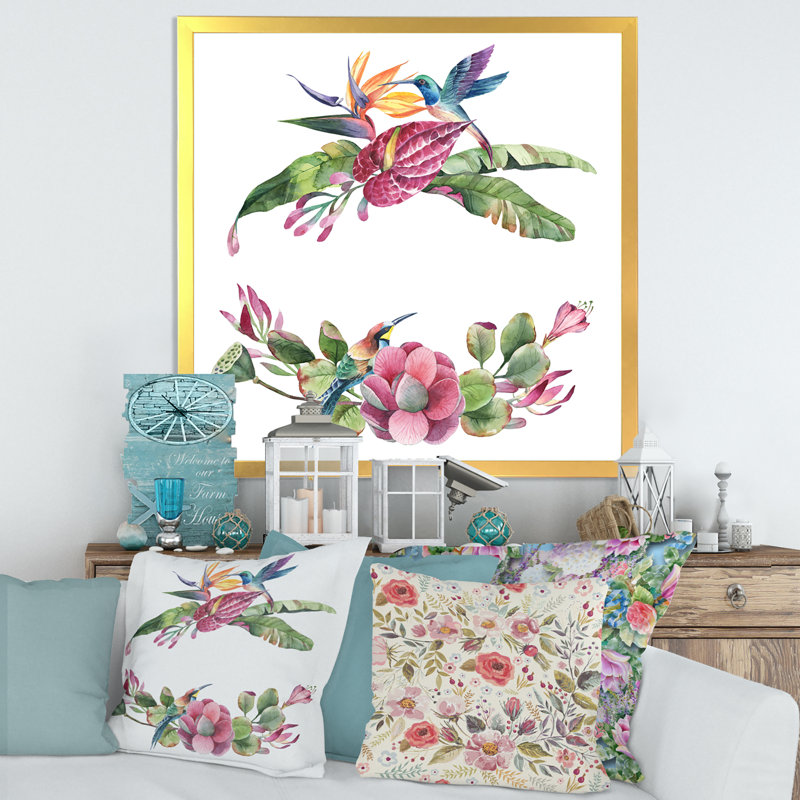«Spring Bouquet with Pink Flowers III», reproduction d'art sur toile tropicale, Or, H 16 po x l 16 po x P 1 po