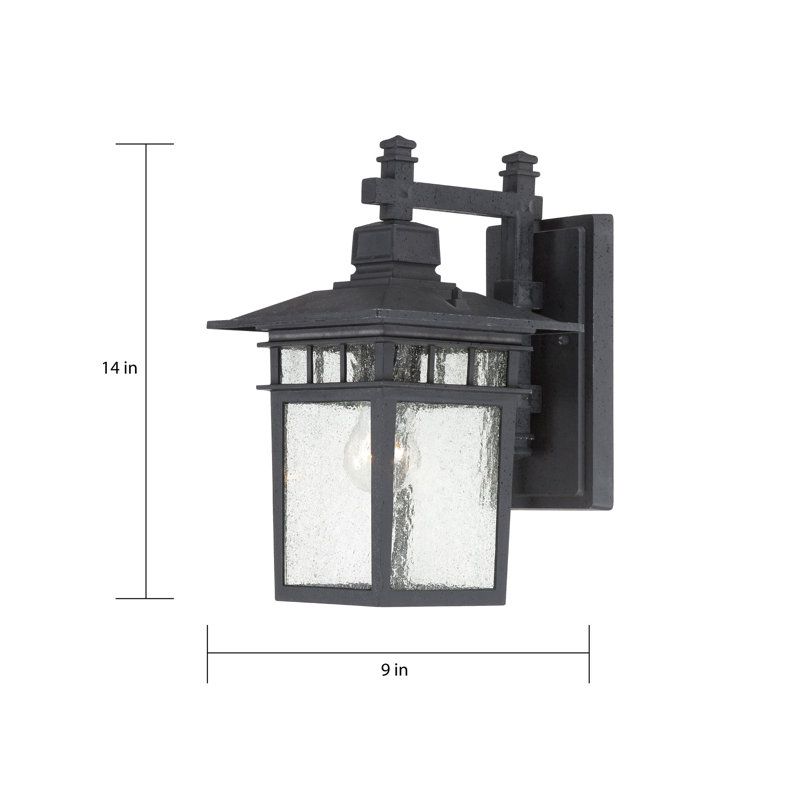Lanterne murale d'extérieur en verre bullé H 14 po Valeri, Noir texturé