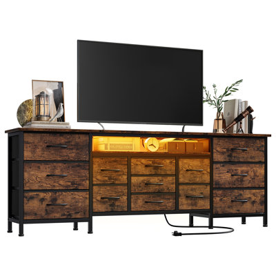 70 in. LED TV Stand with 13 Fabric Drawers, Entertainment Center with Storage and Built-In Power Outlets, Fits 65–80 in. TVs, Convertible Bedroom Dresser