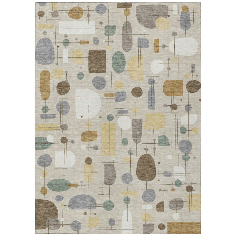 Machine Washable Indoor/Outdoor Jourdan ACN2393 Mid-Century Modern Rug, Rectangle 3' x 5'