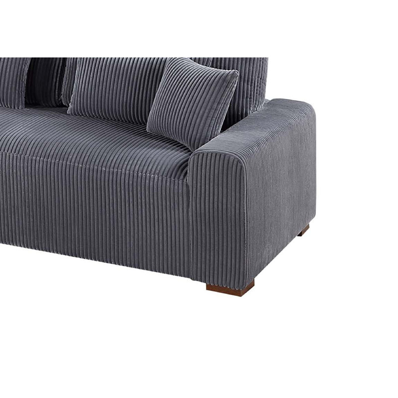 Canapé modulaire Lio 2 pièces avec méridienne, 5 coussins décoratifs, velours côtelé Lio, Velours côtelé gris