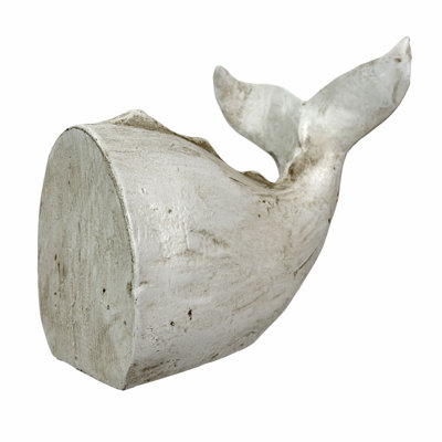 Serre-livres en résine blanc cassé patiné, représentant une tête et une queue de cachalot, 25 cm de large