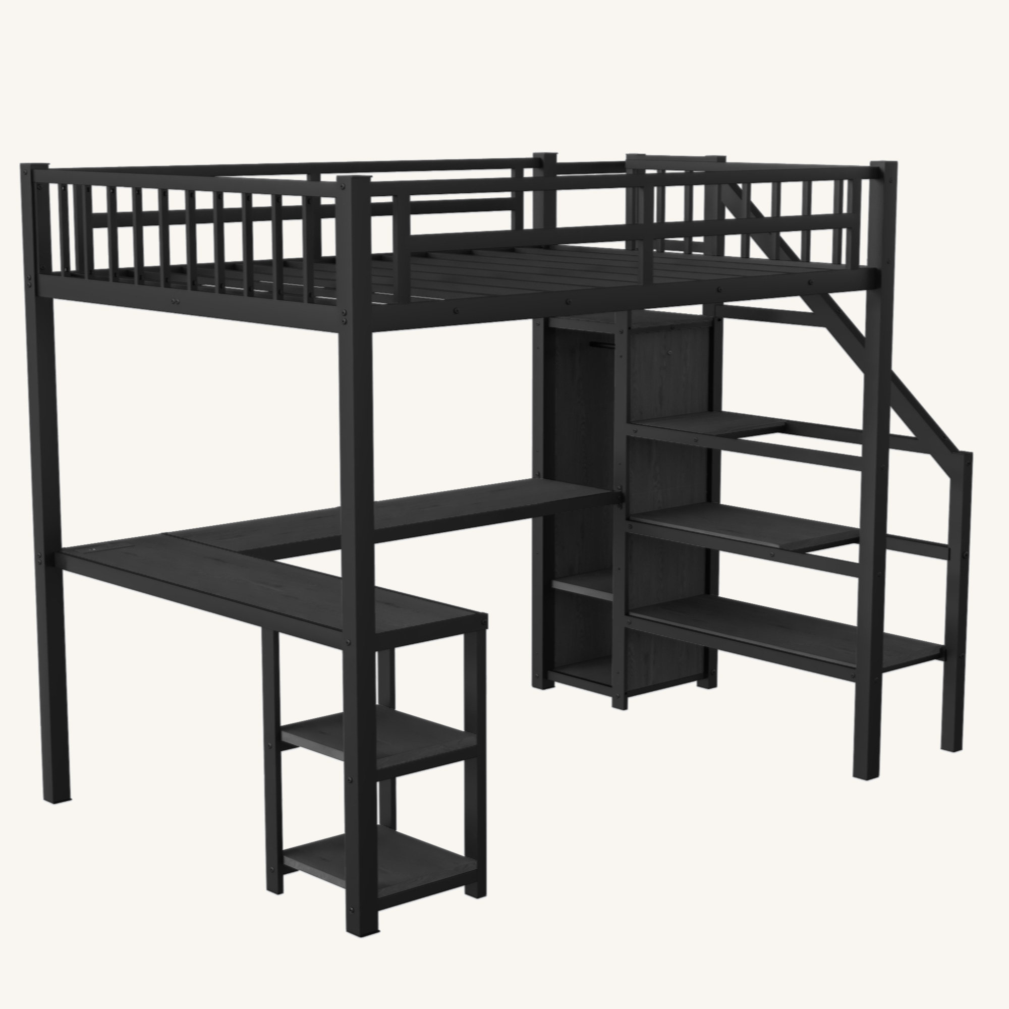 Isabelle & Max™ Metal Full Loft Bed With Wardrobe And LED Light, Full ...